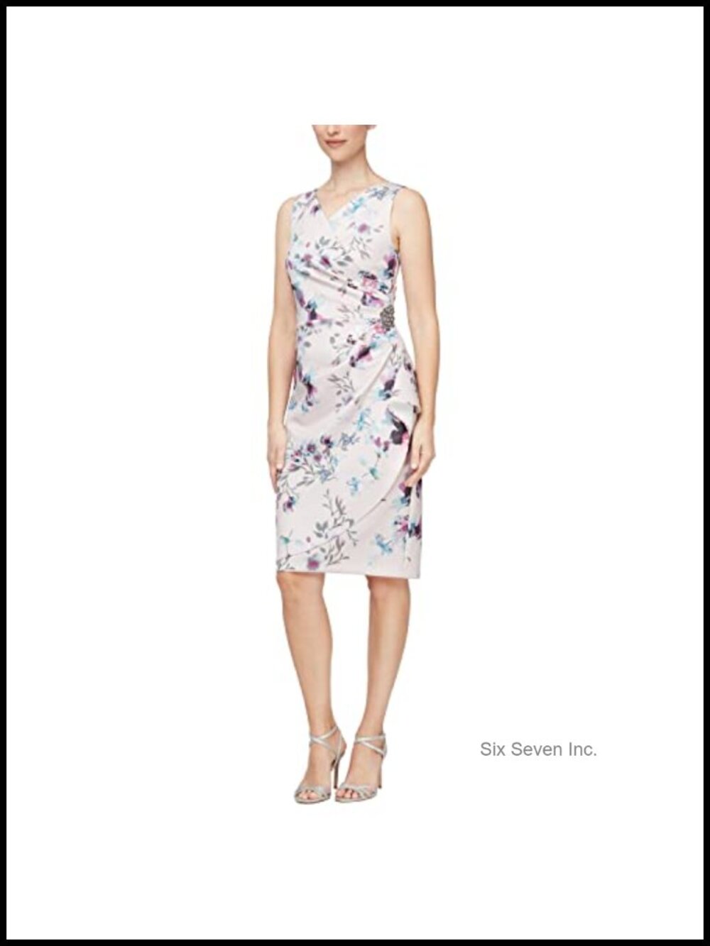 Short Crepe Cocktail Dress with Ruched Waist